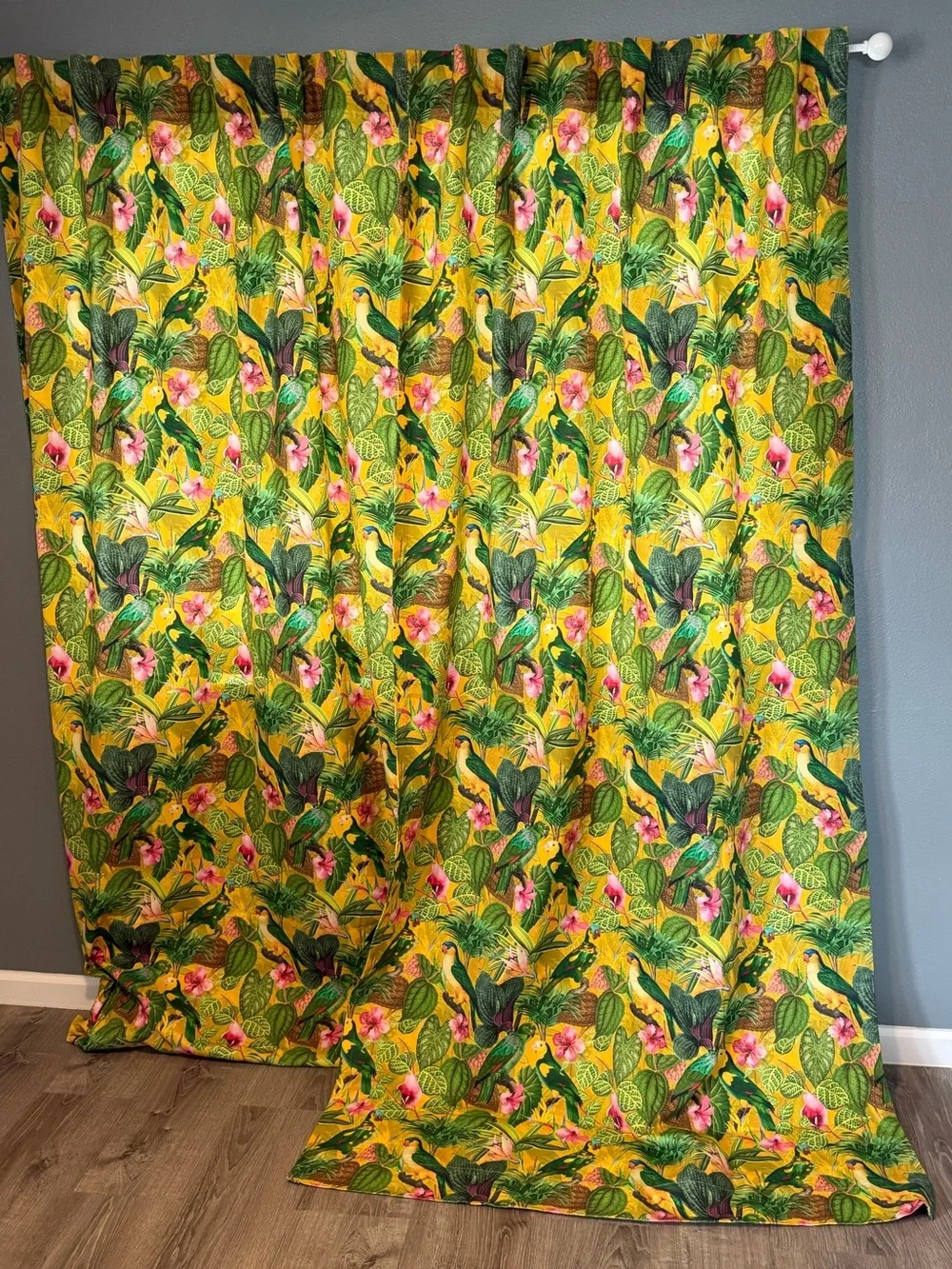 Spoonflower tropical bird curtains vibrant fun 2X panels 50”x97”